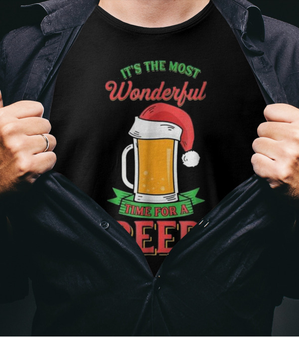 It's The Most Wonderful Time For A Beer Holiday Santa Hat Beer Mug T-Shirt