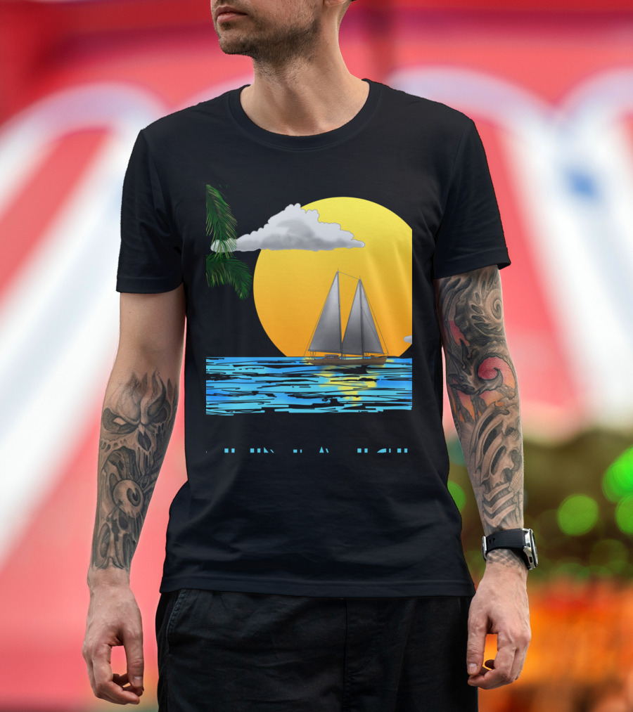 Sailing Catalina Island California Sunset Palm Ocean Scene T-Shirt