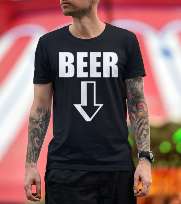 Premium T-Shirt: Beer Belly Spoof Pregnancy Parody with Arrow Down T-Shirt Beer Belly Spoof Pregnancy Parody with Arrow Down T-Shirt