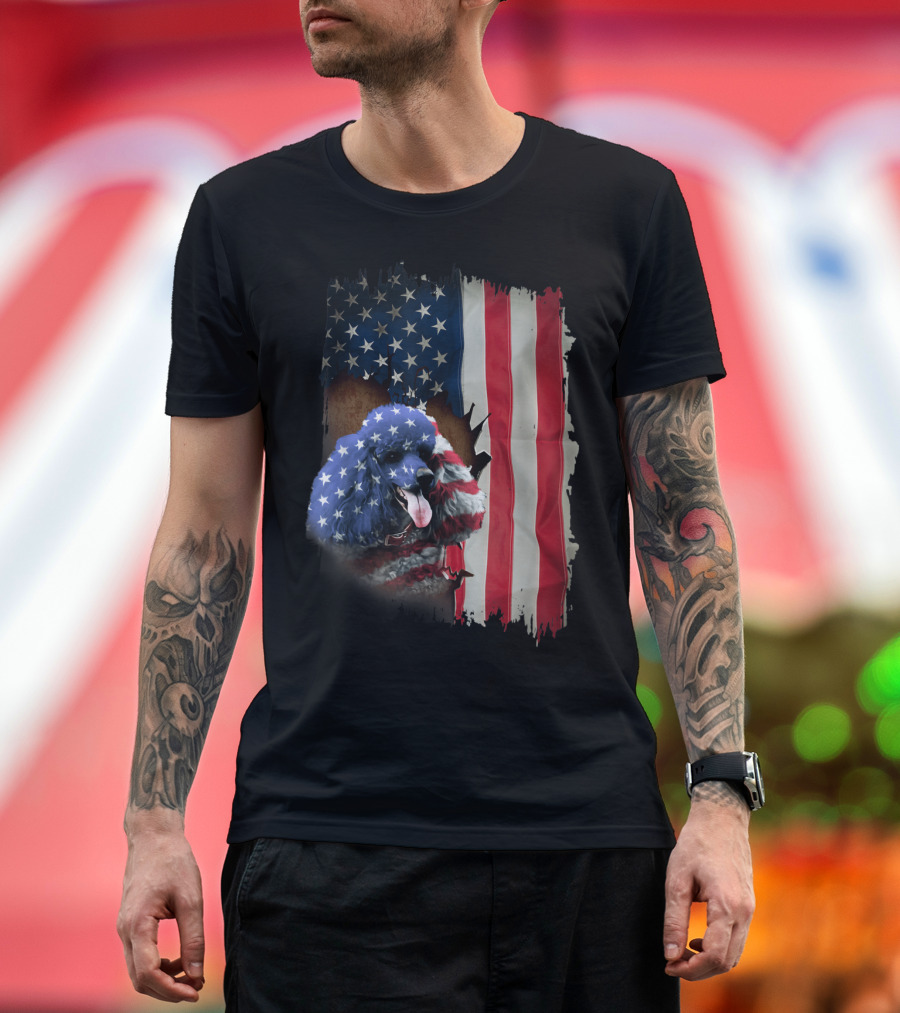Poodle US Flag Stars and Stripes 4th of July T-Shirt