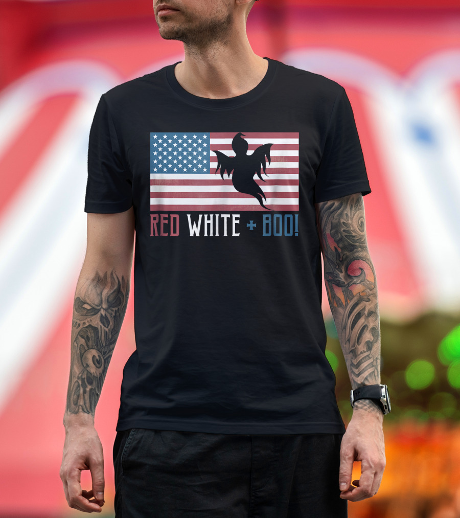 USA Flag Ghost Red White and Boo T-Shirt