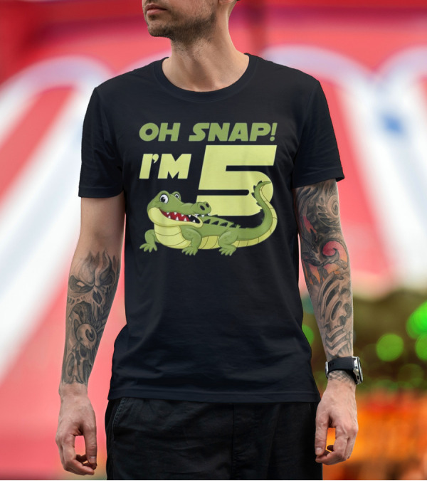 Premium T-Shirt: OH SNAP I'M 5 Alligator Birthday Crocodile T-Shirt OH SNAP I'M 5 Alligator Birthday Crocodile T-Shirt