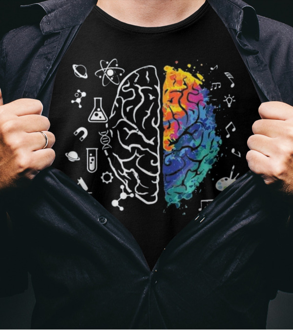 Colorful Brain Science Chemistry Music Art Space Icons T-Shirt