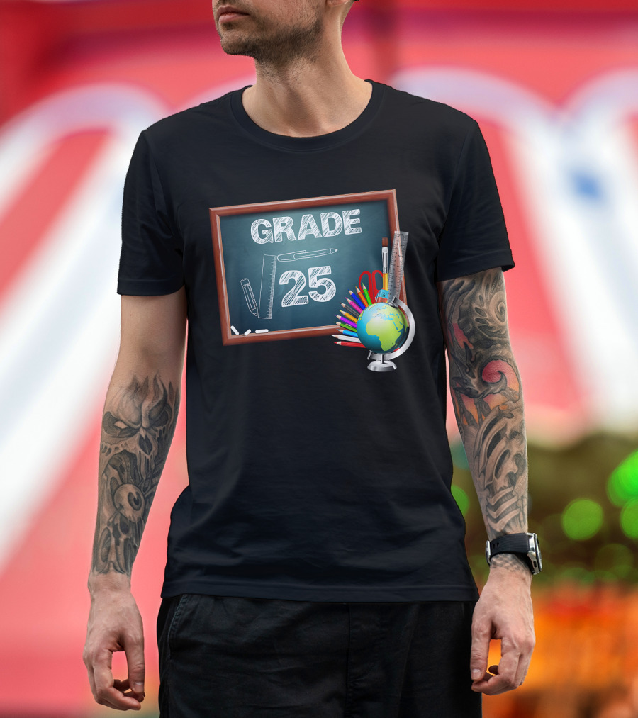 5th Grade Math Square Root Of 25 Globe Pencils Ruler Chalkboard T-Shirt