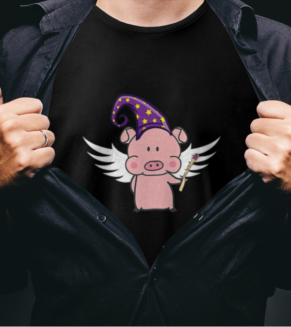 Presto The Magic Flying Pig With Wizard Hat And Wings Super Soft T-Shirt