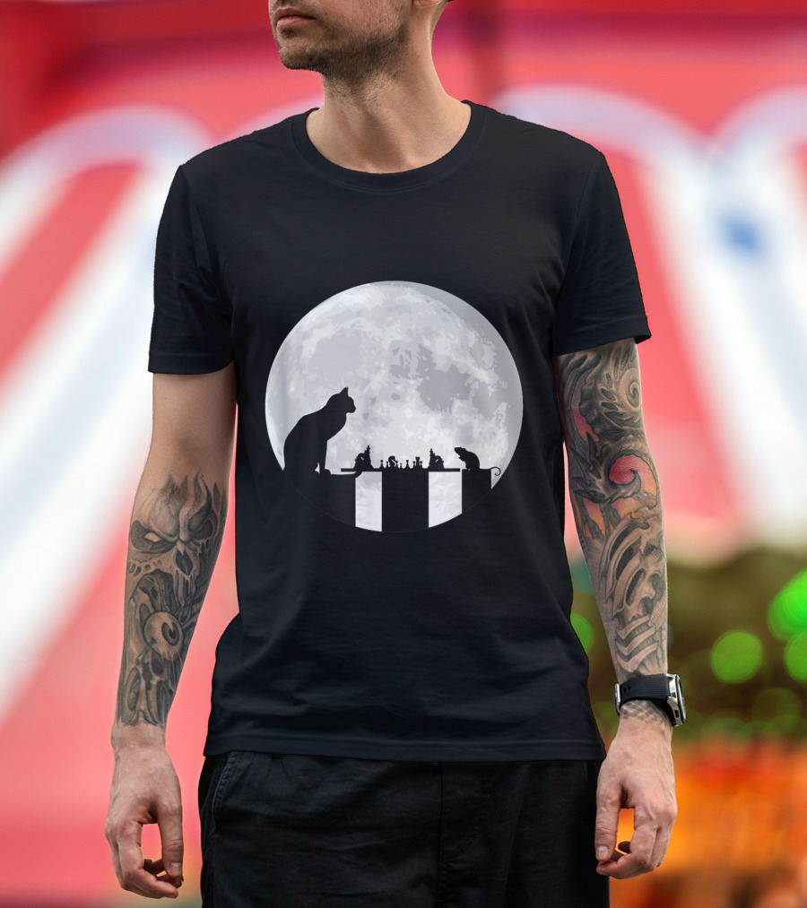 The Cat And The Mouse Chess Game Under The Full Moon T-Shirt