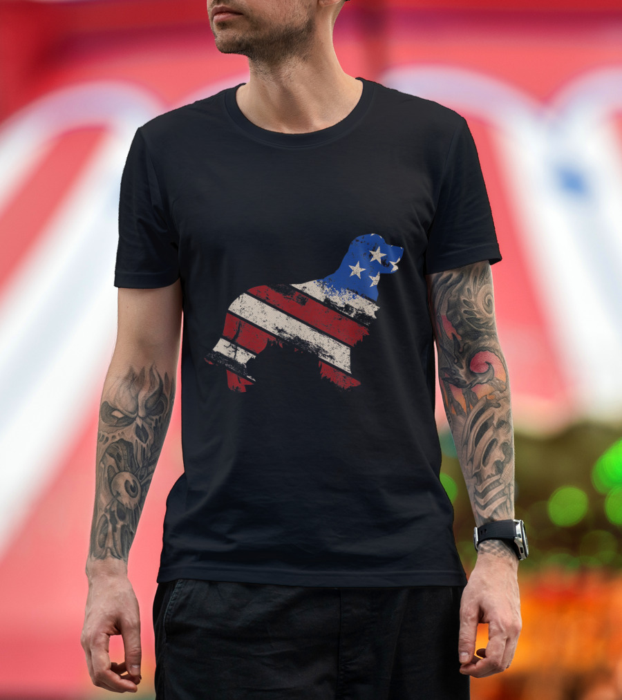 USA Flag Golden Retriever Vintage T-Shirt