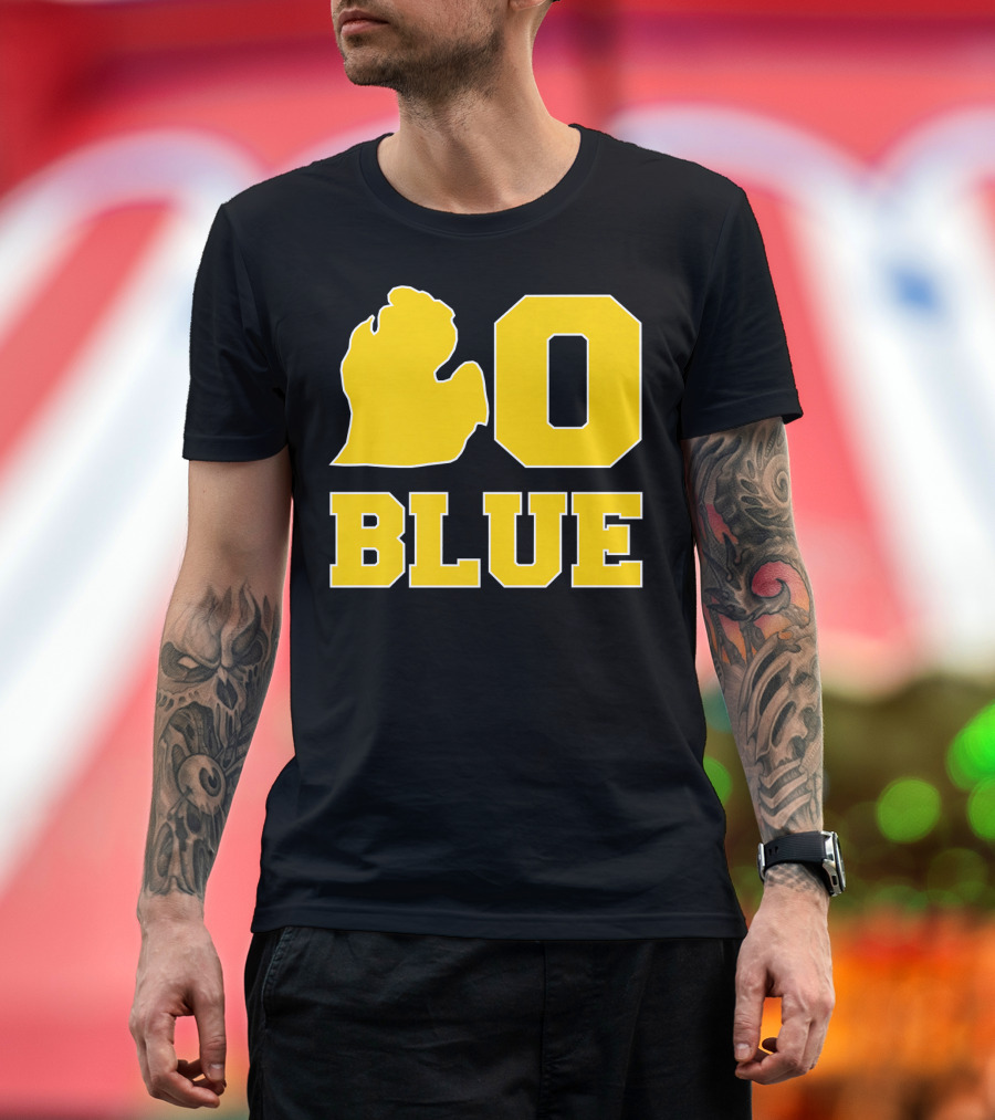 Go Blue With Football In The State Golden Michigan Outline T-Shirt