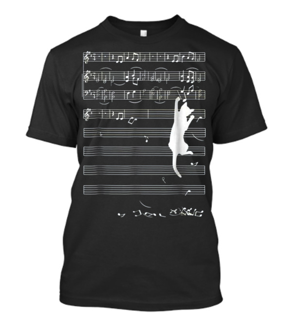 Funny Cat Climbing Music Staff And Notes Chaos T-Shirt