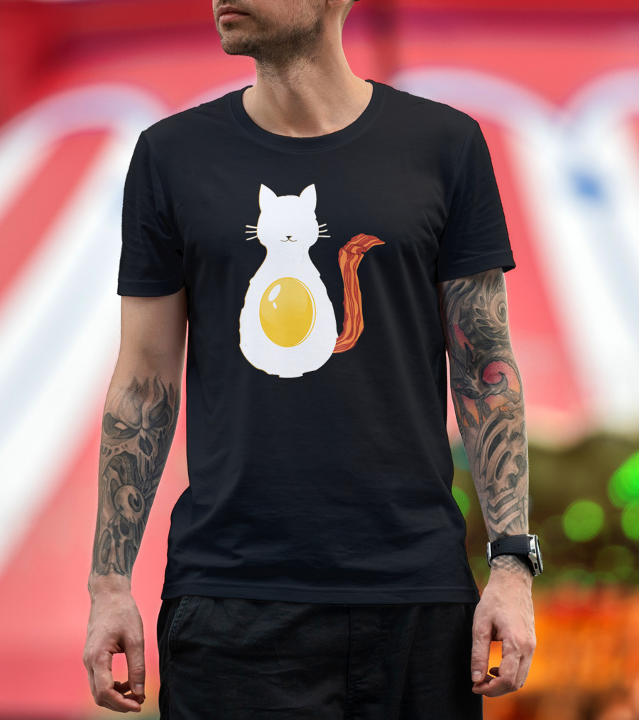 Funny Cat Shaped Like Bacon and Eggs Breakfast T-Shirt