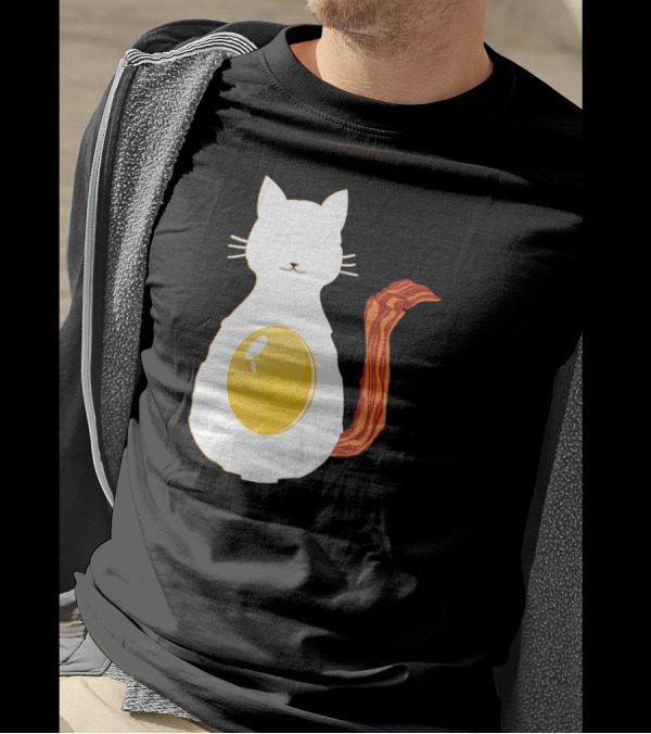 Funny Cat Shaped Like Bacon And Eggs Breakfast T-Shirt