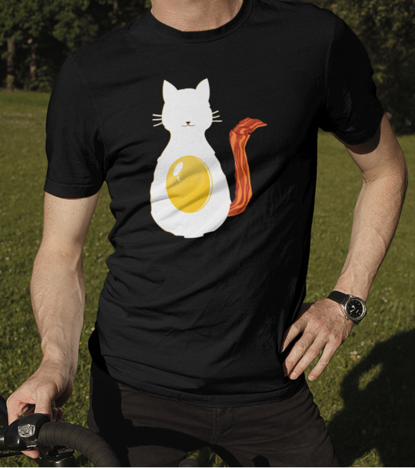 Funny Cat Shaped Like Bacon And Eggs Breakfast T-Shirt
