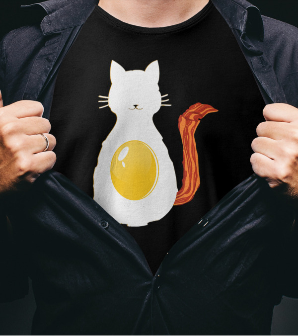 Funny Cat Shaped Like Bacon And Eggs Breakfast T-Shirt