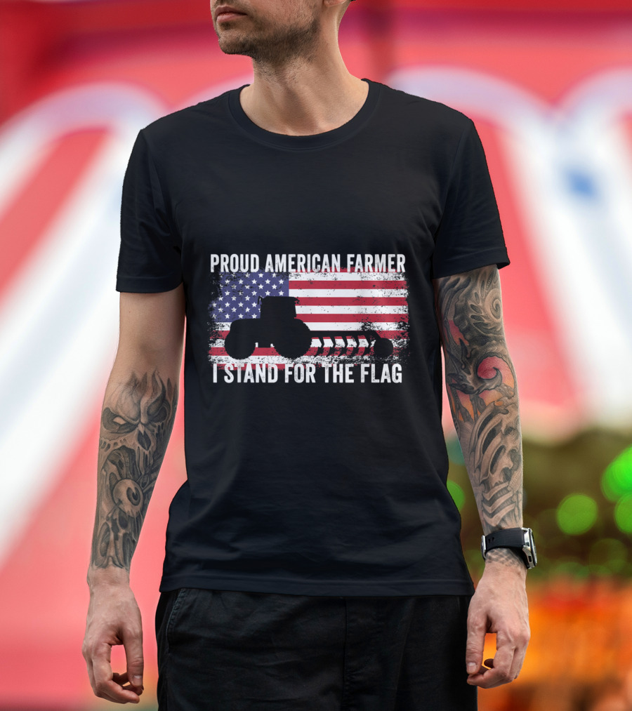 Proud American Farmer I Stand for the Flag Tractor USA Flag T-Shirt