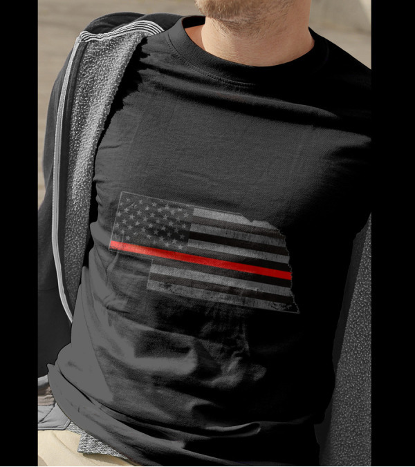 Nebraska Fire Department Thin Red Line Flag Map T-Shirt