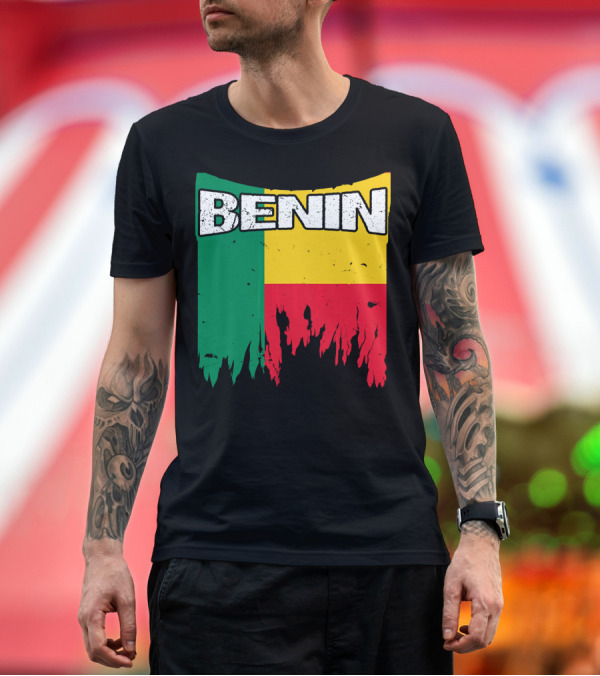 Premium T-Shirt: Benin Flag Distressed Country Pride Benin T-Shirt Benin Flag Distressed Country Pride Benin T-Shirt