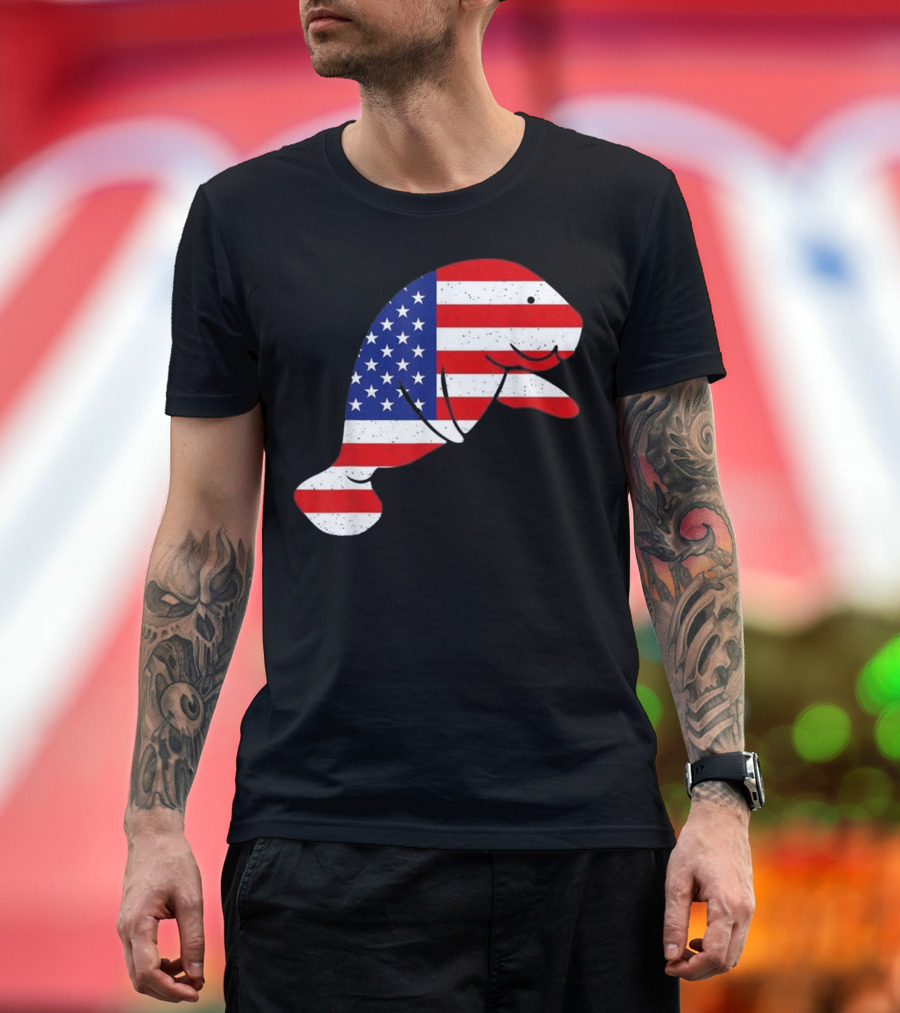Manatee 4th of July American Flag USA T-Shirt