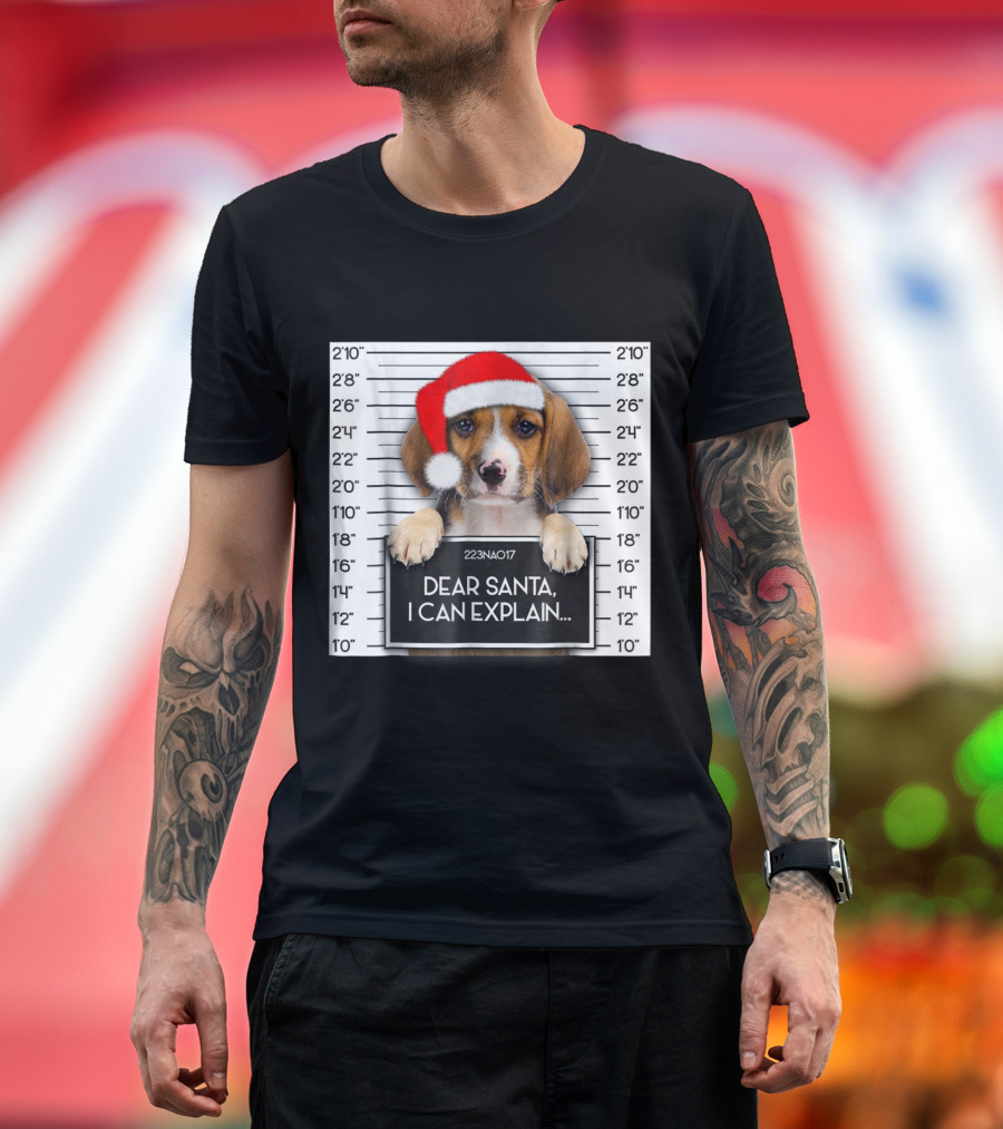 Dear Santa I Can Explain Beagle Santa Hat Dog Mugshot Xmas Cute Beagle Lover T-Shirt