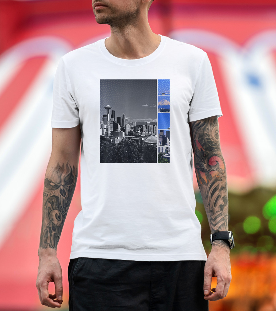 Downtown Seattle Skyline Space Needle Mount Rainier Shades of Grey T-Shirt