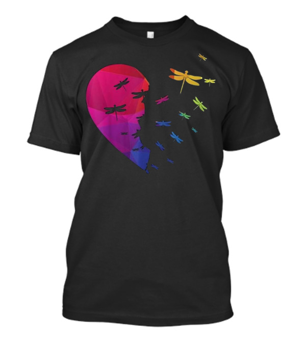 Dragonfly Heart Flying Out Of Colorful Heart Lover T-Shirt