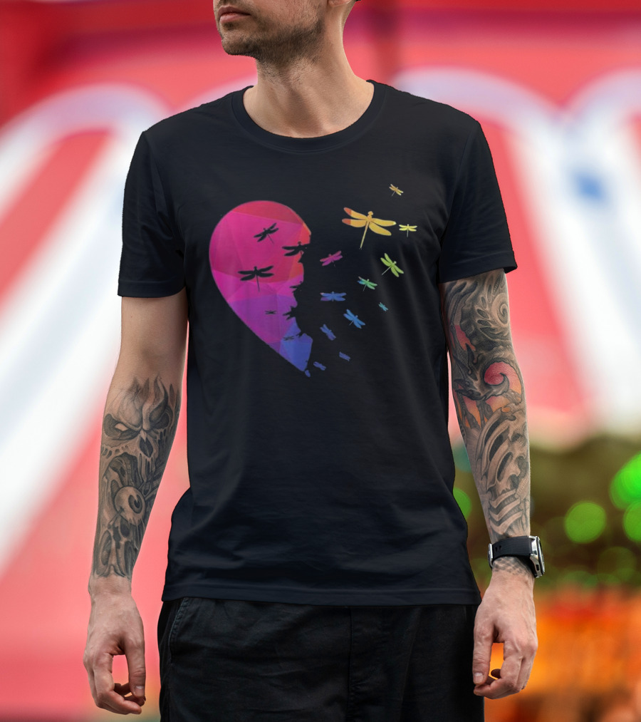 Dragonfly Heart Flying Out of Colorful Heart Lover T-Shirt