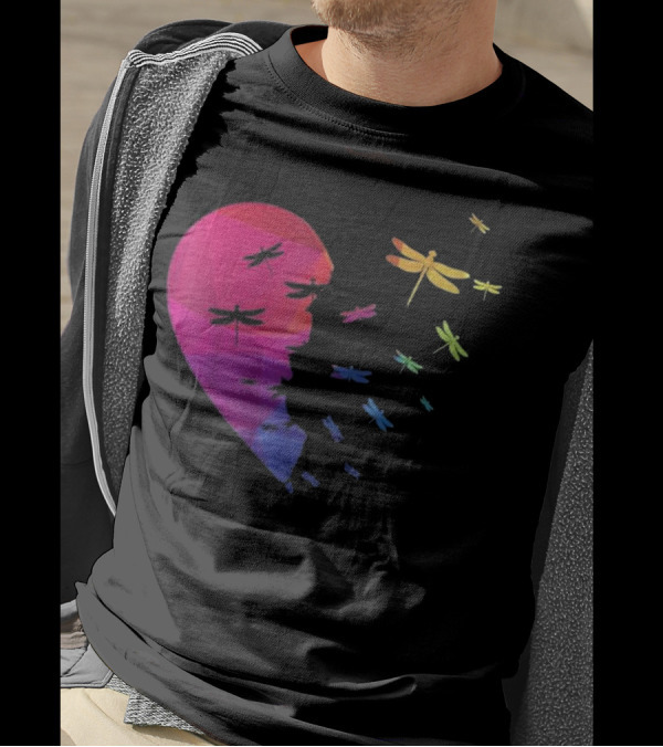 Dragonfly Heart Flying Out Of Colorful Heart Lover T-Shirt