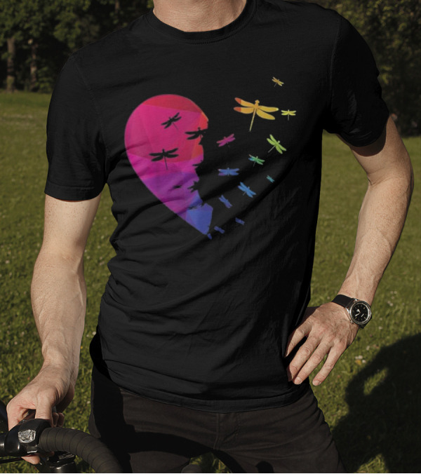 Dragonfly Heart Flying Out Of Colorful Heart Lover T-Shirt