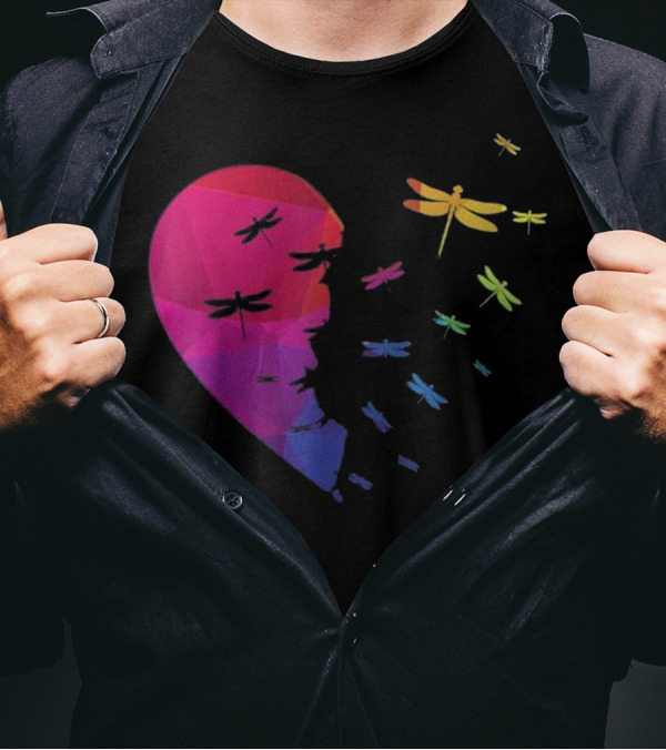 Dragonfly Heart Flying Out Of Colorful Heart Lover T-Shirt
