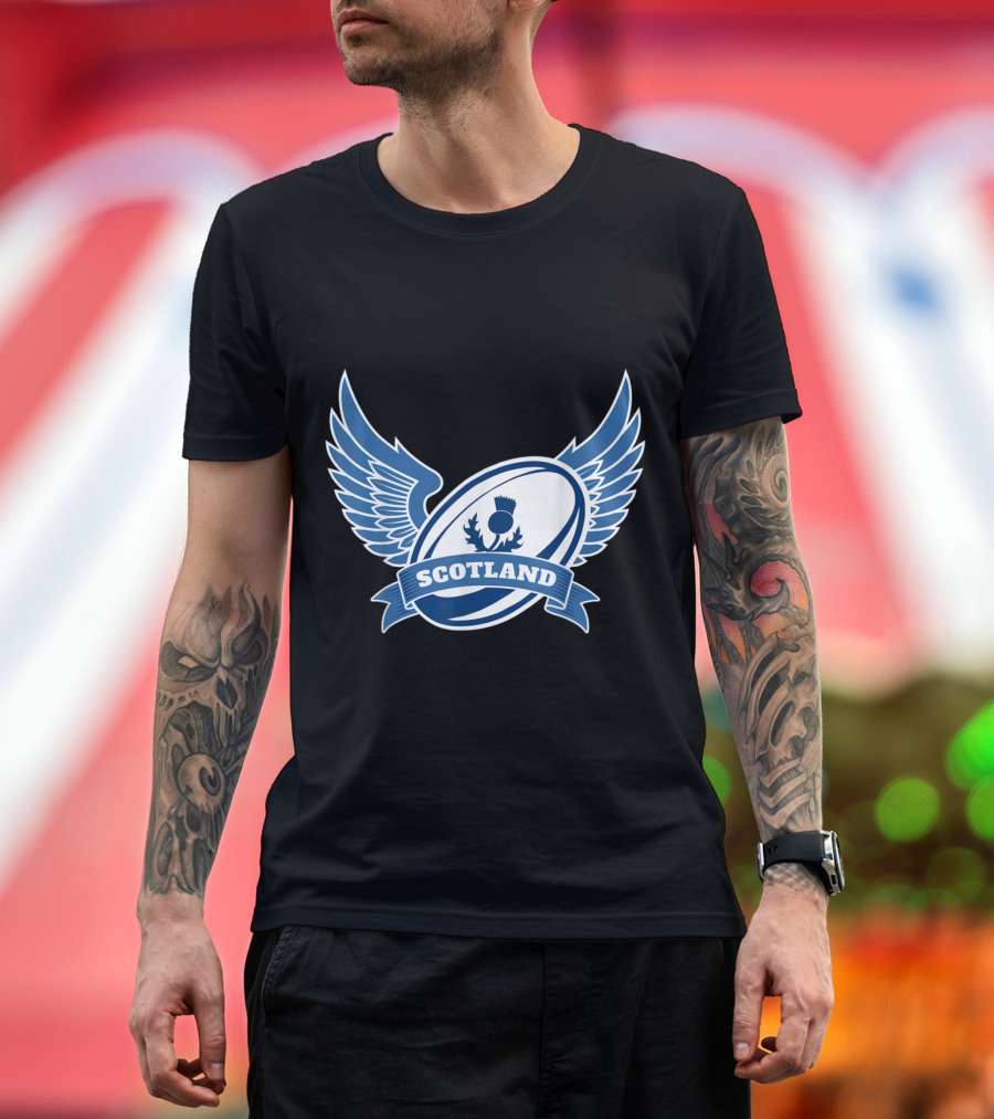 Scotland Rugby Ball With Wings Thistle T-Shirt