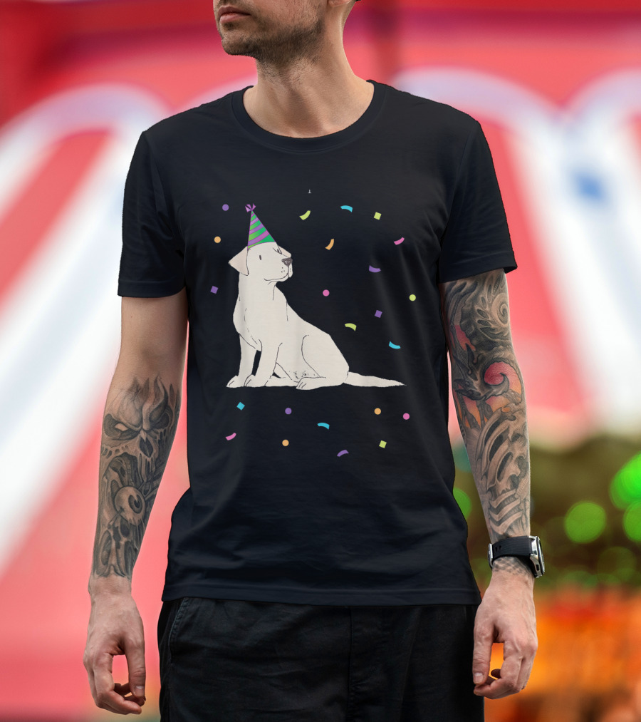 Yellow Lab Birthday Party Dog with Confetti T-Shirt