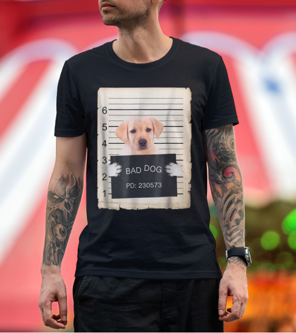 Premium T-Shirt: Yellow Lab Labrador Retriever Dog Mugshot Bad Dog PD 230573 T-Shirt Yellow Lab Labrador Retriever Dog Mugshot Bad Dog PD 230573 T-Shirt