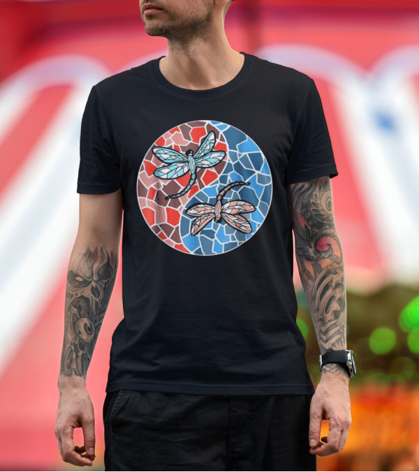 Premium T-Shirt: Dragonfly Yin Yang Mosaic Insect T-Shirt Dragonfly Yin Yang Mosaic Insect T-Shirt