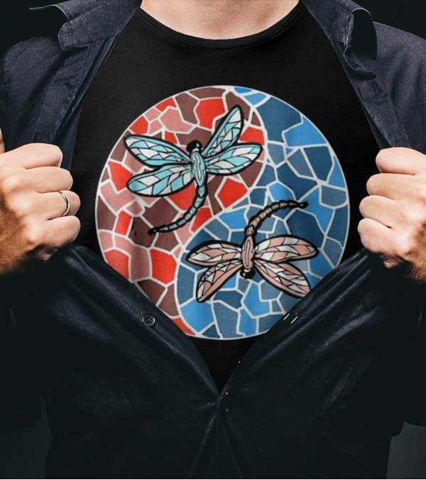 Dragonfly Yin Yang Mosaic Insect T-Shirt