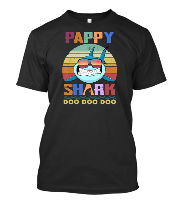 Pappy Shark Doo Doo Doo Retro Sunglasses Rainbow Sunset T-Shirt