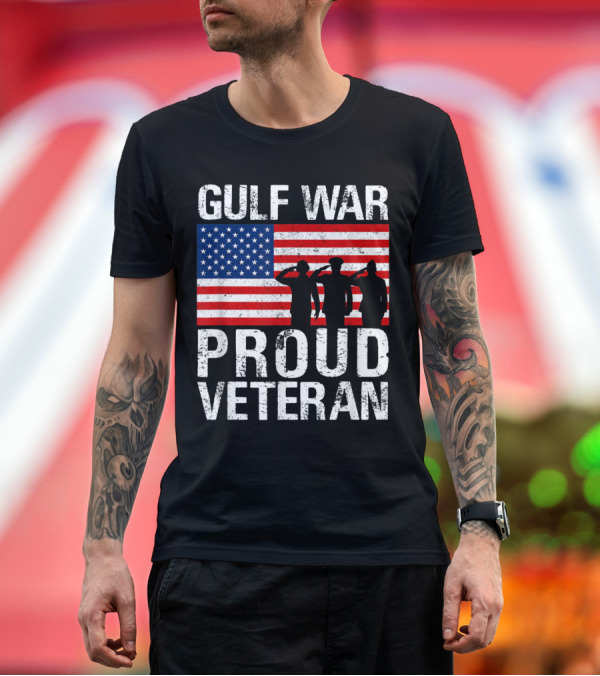 Premium T-Shirt: Gulf War Proud Veteran American Flag T-Shirt Gulf War Proud Veteran American Flag T-Shirt
