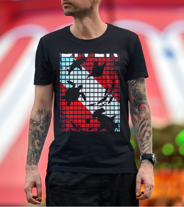 Premium T-Shirt: SCUBA Rescue Diver Marine Life Silhouettes on Dive Flag T-Shirt SCUBA Rescue Diver Marine Life Silhouettes on Dive Flag T-Shirt