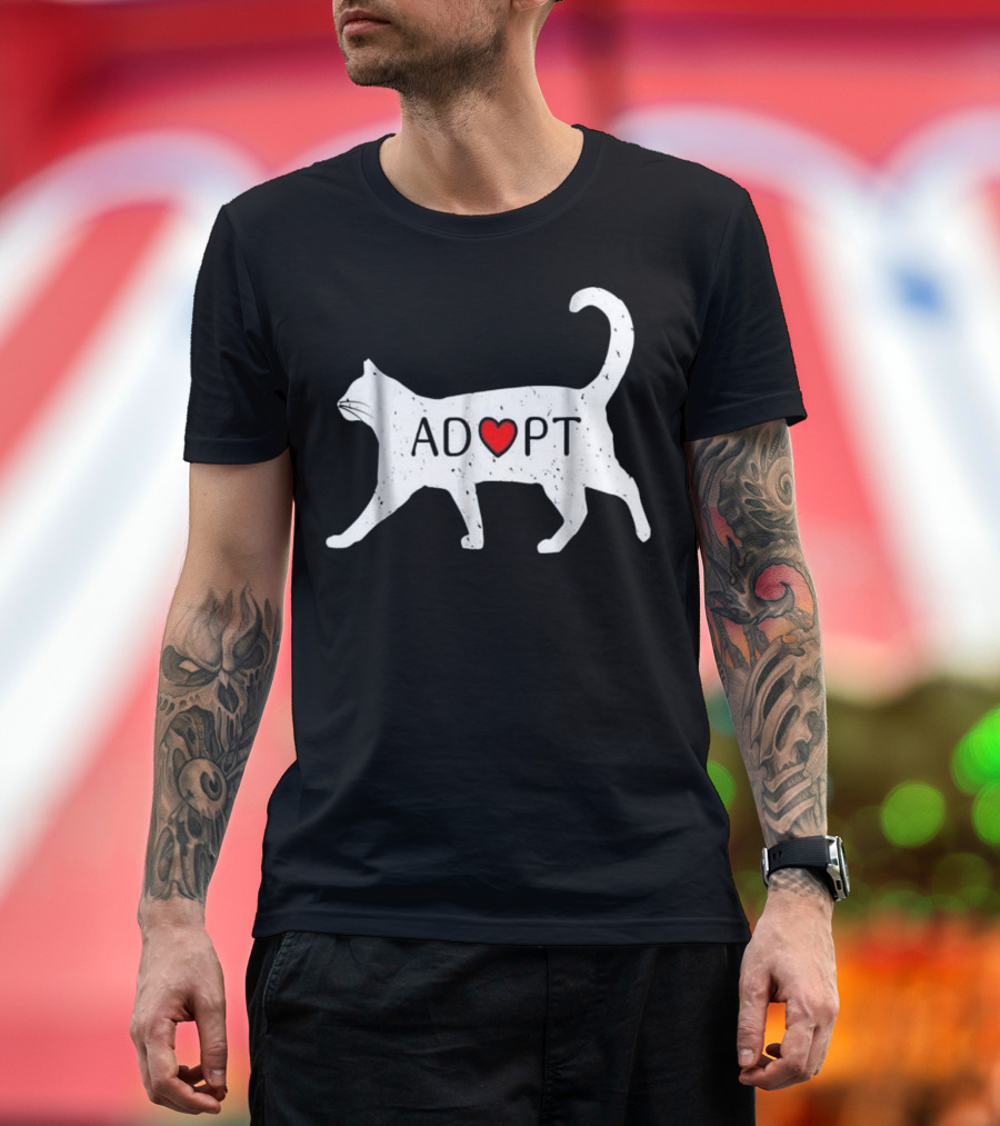 Adopt a Cat Heart Logo Feline Rescue and Advocacy T-Shirt