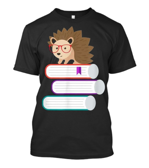 Adorable Hedgehog With Glasses On Stack Of Books For Nerds T-Shirt