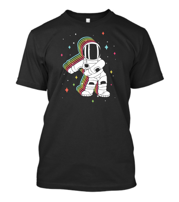 Funny Dabbing Astronaut With Rainbow Halo And Stars T-Shirt