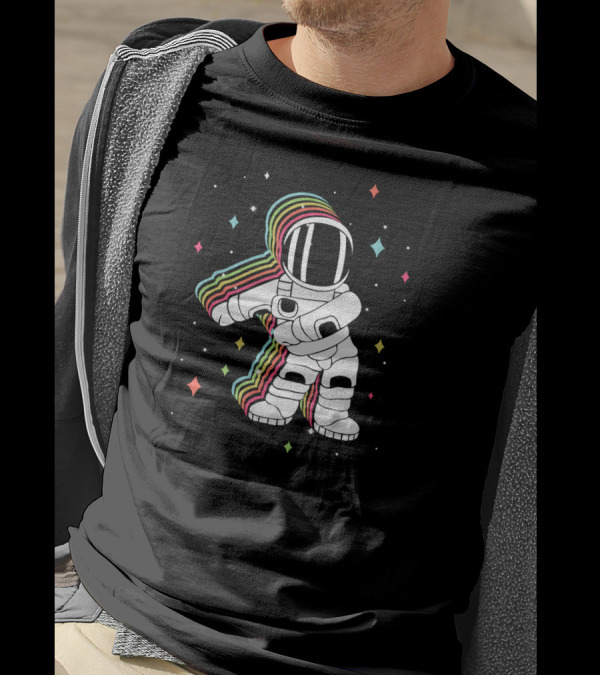 Funny Dabbing Astronaut With Rainbow Halo And Stars T-Shirt