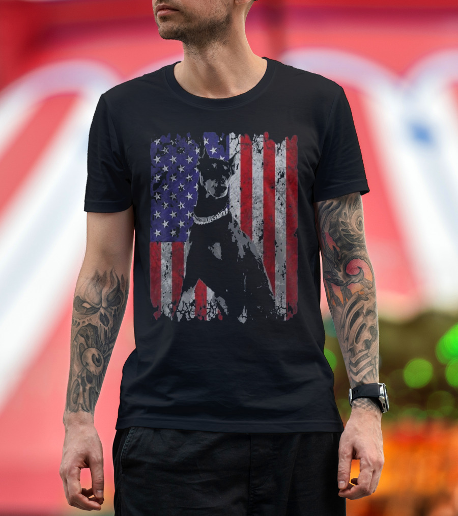 Patriotic Doberman Pinscher American Flag T-Shirt
