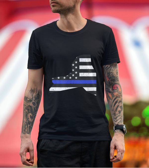 Premium T-Shirt: Thin Blue Line New York State Police Support Flag T-Shirt Thin Blue Line New York State Police Support Flag T-Shirt