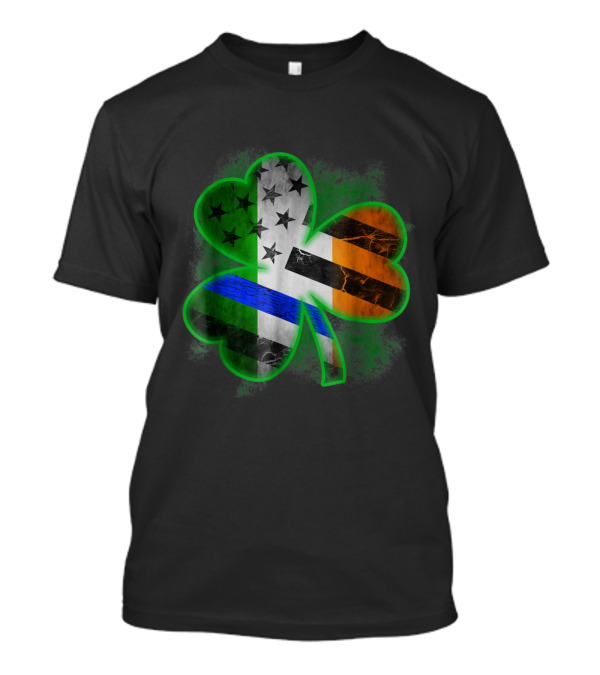 Irish Shamrock Thin Blue Line American Flag T-Shirt