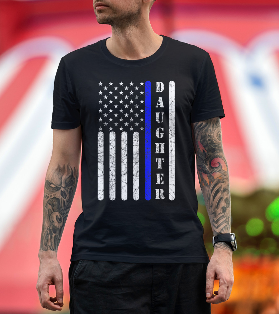 Thin Blue Line Daughter American Flag Police Support T-Shirt