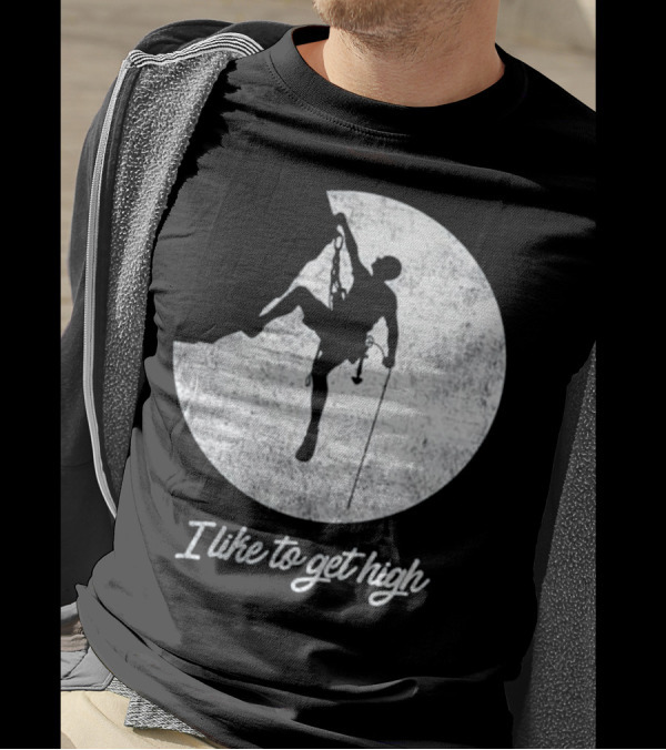 I Like To Get High Rock Climbing Silhouette Moon T-Shirt