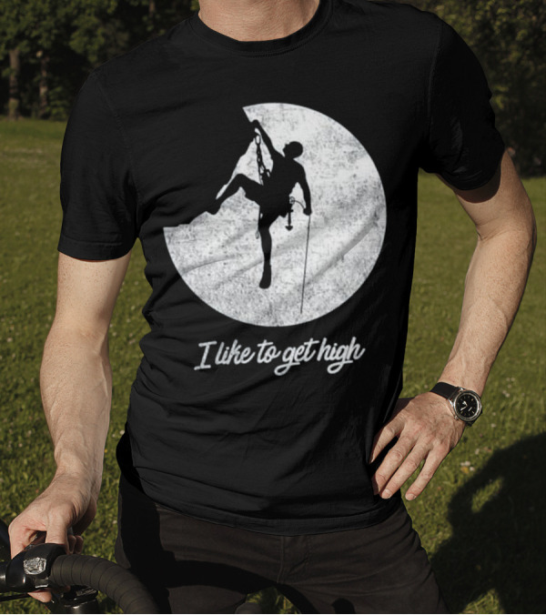 I Like To Get High Rock Climbing Silhouette Moon T-Shirt