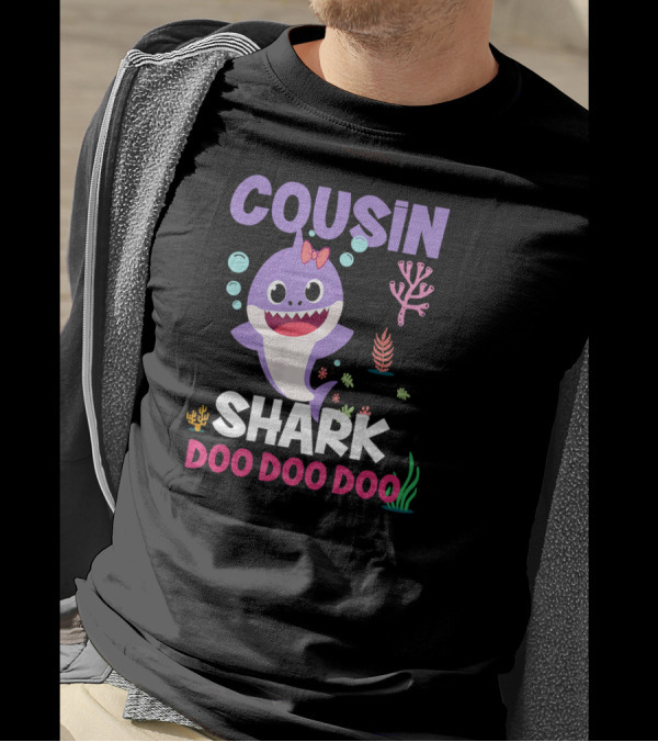 Cousin Shark Doo Doo Doo Purple Shark Bubbles Coral Sea Plants T-Shirt