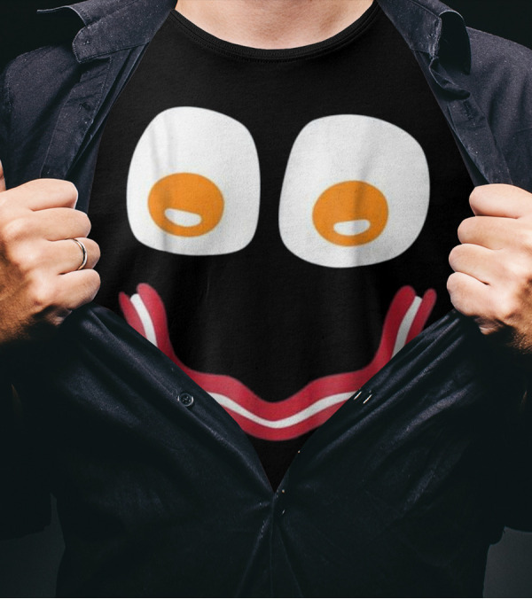 I Love Bacon And Eggs Funny Face Smiley Breakfast T-Shirt