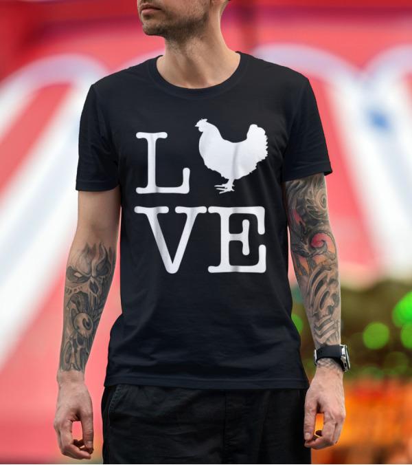Premium T-Shirt: I Love Chickens Funny Chicken Rooster Silhouette Text Love T-Shirt I Love Chickens Funny Chicken Rooster Silhouette Text Love T-Shirt