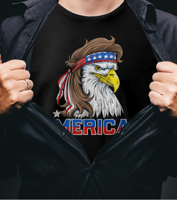 Merica Eagle Mullet American Flag Headband 4th Of July T-Shirt